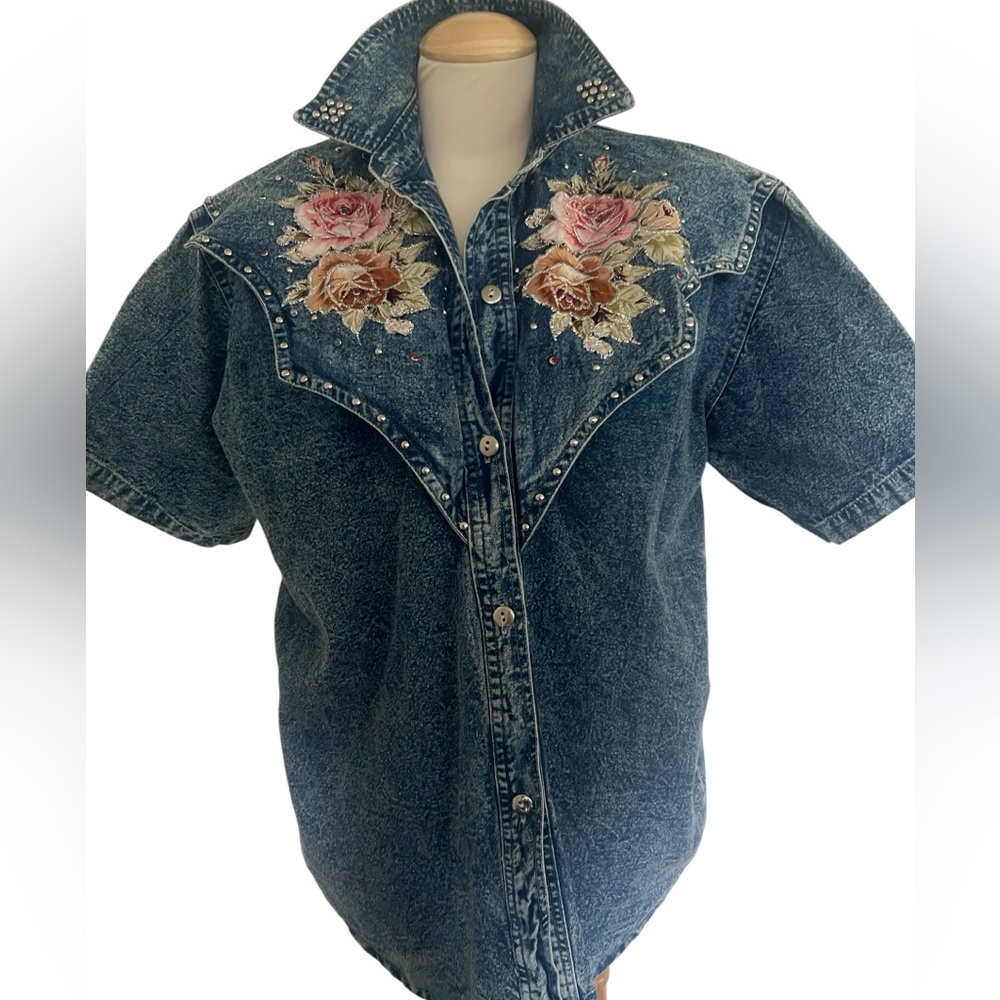 Embroidered Denim Jacket with Floral Design